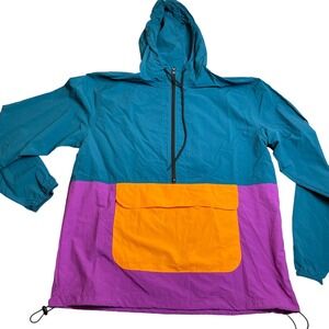 Men's No Boundaries Windbreaker Jacket Front Zip Pockets Kangaroo Pouch Size M